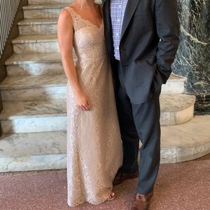 David's Bridal Long Metallic Lace Tank Dress